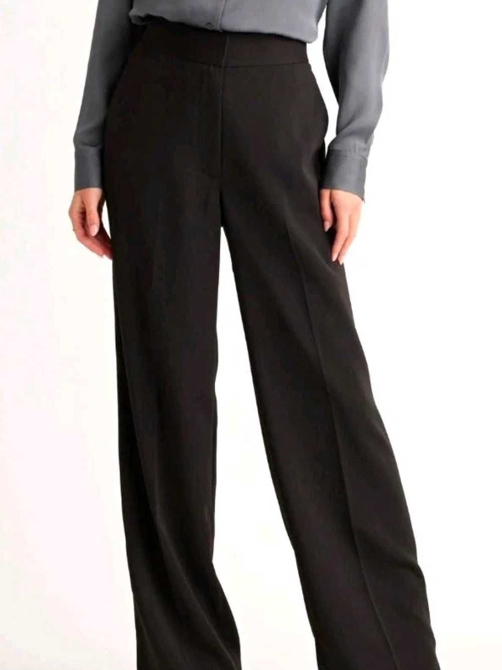 Quince Wide-Leg Stretch Crepe Classic Trouser Pant Black Sz 8